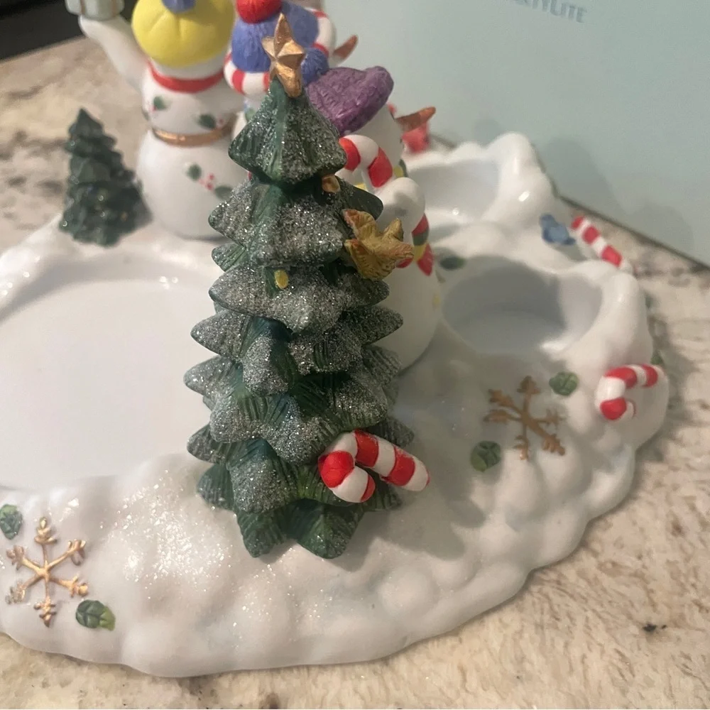 Partylite Snowman Trio Pillar & Tealight Holiday Candle Holder Snowmen 10